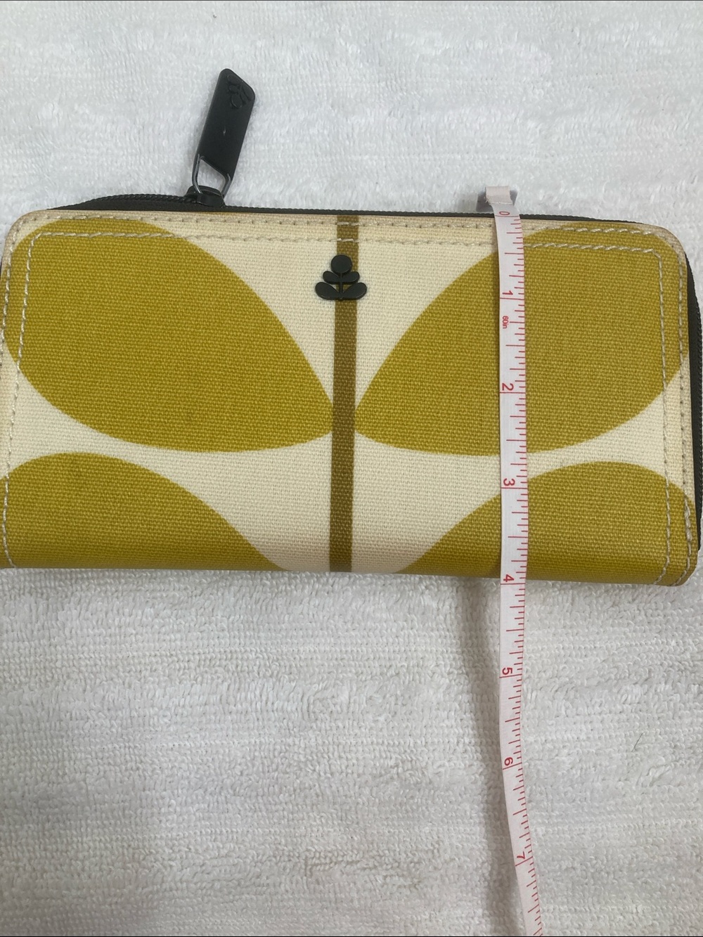 Orla Kiely Mustard Yellow and Cream Leaf-Print Zip Wallet - Picture 6 of 6